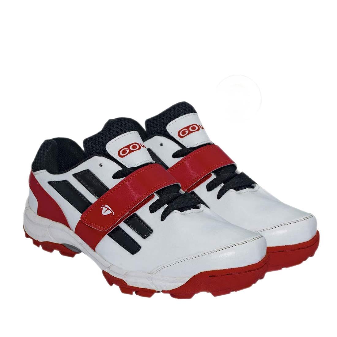 Pace White/Red Cricket Shoes Size-10 with TR-666-W Cricket Leather Ball Alum Tanned White-image-17
