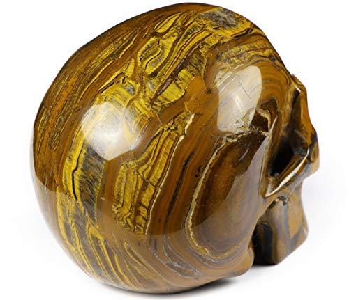 Skullis 5.0" Tiger Iron Eye Crystal Skull, Hand Carved Gemstone Fine Art Sculpture, Reiki Healing Stone Statue. #TOP4