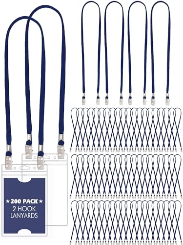 Patelai 200 Pack Double Clip Lanyards Bulk Face Mask Lanyards Twist Free 2 Hook Design Adjustable ID Badges Neck Straps for Conferences Office School Class Card Keychain (Navy Blue)