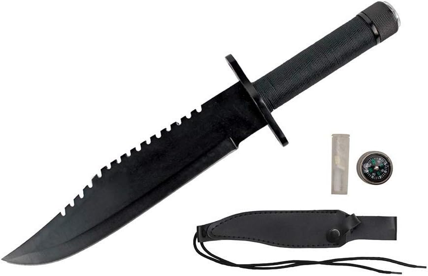 Survivor Rambo Style Hunting Knife with Carbon Sharp Blade Durable Green Two Tone Blade w/ Survival Kit