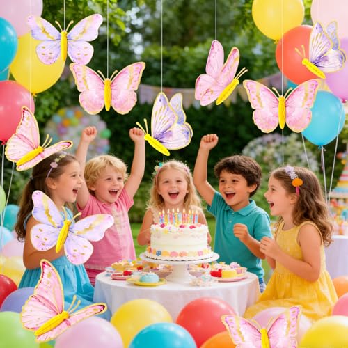 Image of SUNBEAUTY 10 Pcs Butterfly Party Decorations 3D Butterfly Hanging Birthday Decoration Pink Purple Butterflies Honeycomb Decor for Girls Women Birthday Baby Shower Wedding Garden Party Supplies