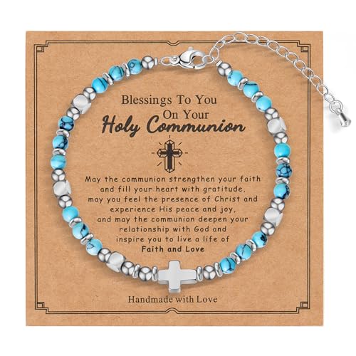 Image of Tiny Natural Gemstone Cross Charm Bracelet, Christian First Communion Gifts for Daughter Girlfriend Mother, Meaningful Jewelry
