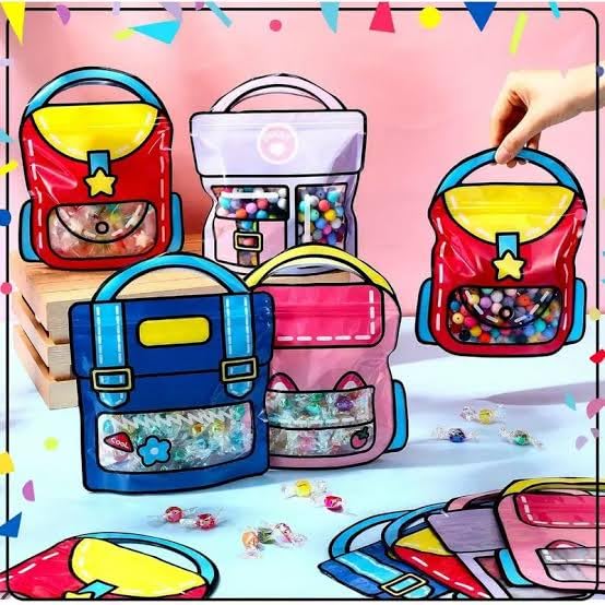 Image of The Cubby Cart Pack of 15 Backpack-Shaped Return Gift Pouches for Kids | Party Favor Bags for Birthday, Diwali, Rakhi, Kanjak | Goodie Bags (21x18cm) (Red)
