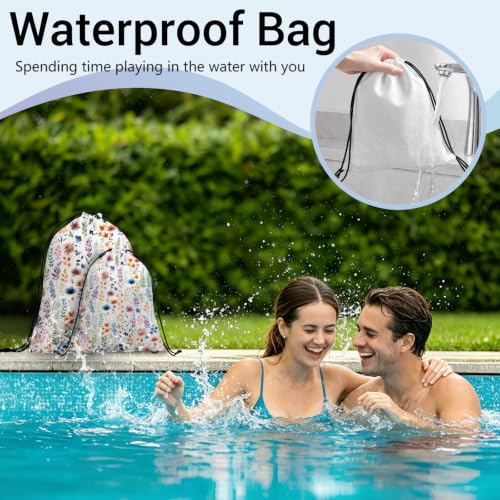 Image of Drawstring Bag Blossom Leaf Waterproof Storage Pouch Bags for Hiking Picnic