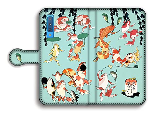 手帳型 Galaxy A7互換 スマホケース 【世界の名画】 歌川国芳 ☆浮世絵☆ 金魚づくし 魚 擬人化 江戸 文化 絵画 芸術 アート (金魚づくしA)
