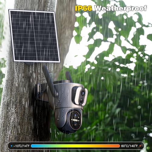 Xega 4G Cellular Security Camera【Dual Lens】 Outdoor with SIM Card, 14400mAh 2K HD Wireless Solar 4G LTE Camera, PTZ Motion Dtetection Spotlight Siren TF Cloud Storage,Only Support The Built-in SIM