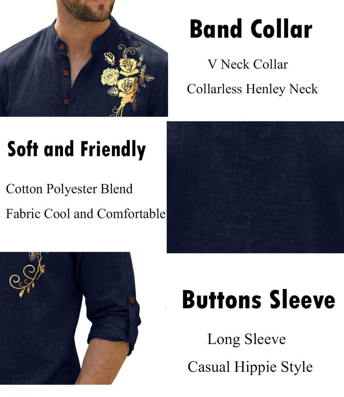 Image of Zombom Men's Cotton Polyester Blend Mandarin Collar Self One Design Printed Full Sleeve Regular Fit Casual Short Kurta