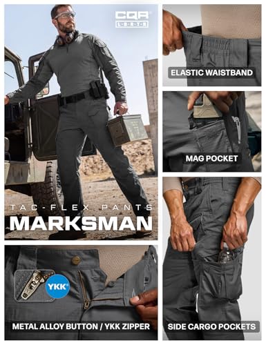 Image of CQR Men's Flex Ripstop Tactical Pants, Water Resistant Stretch Cargo Pants, Lightweight EDC Hiking Work Pants