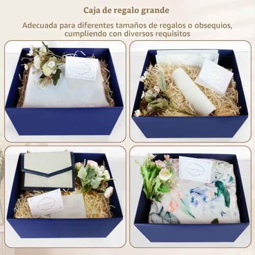 Miniatura 6 de Juego Cajas Regalo, Cajas Regalo Azul Con Tapas Caja Regalo Grande Con Cinta 38 X 28 X 19 Cm Caja Regalo Papel Seda Triturado Tarjetas Felicitación Para Navidad Cumpleaños Aniversario Bodas