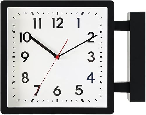 BESTIME 66295A Reloj de pared de plástico de doble cara con marco negro. Reloj de estación clásico de diseño simple, estilo silencioso, elegante y