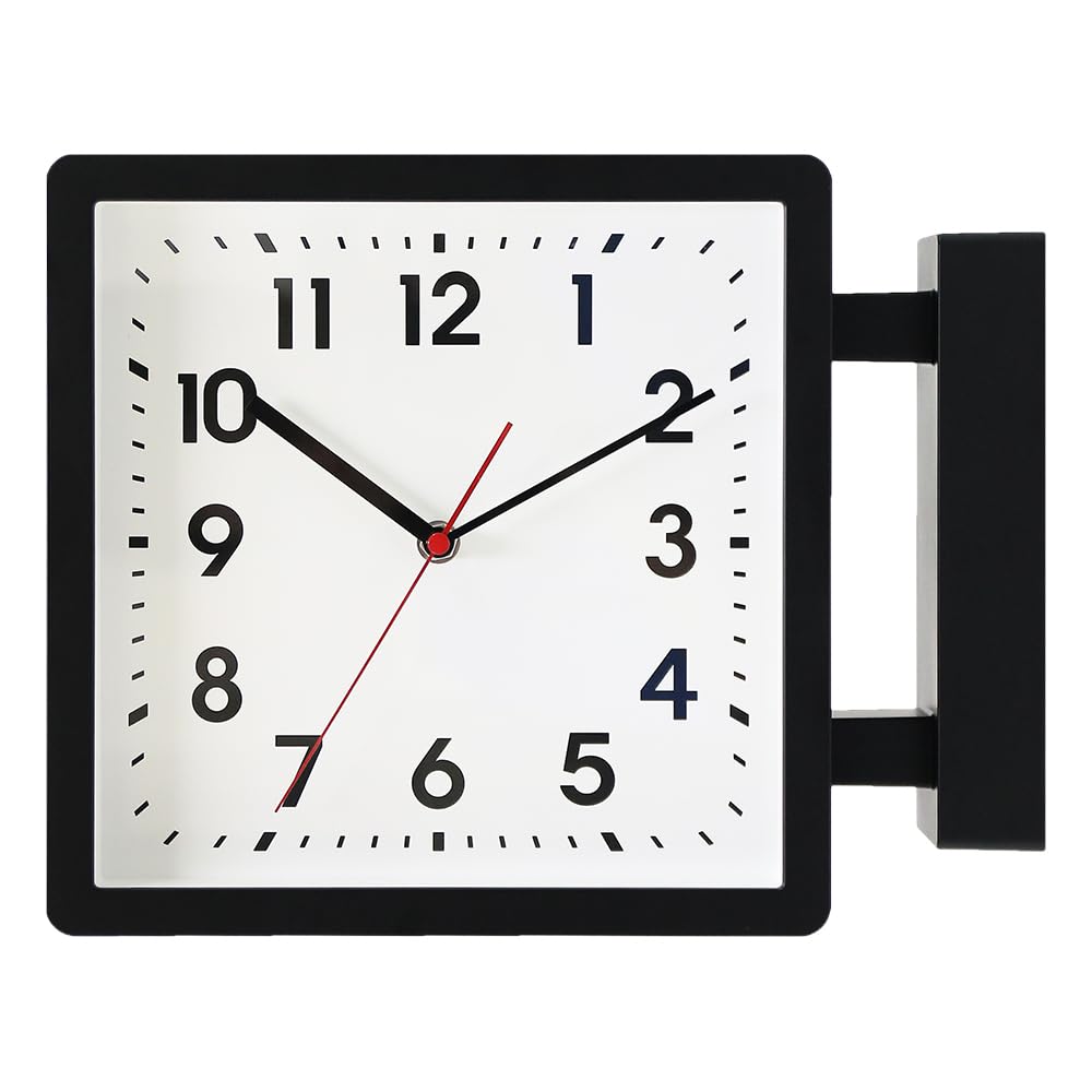 BESTIME 66295A Double Sided Plastic Wall Clock with Black Frame. Simple Design Classic Station Clock, Quiet, Elegant and Generous Style, Suitable for Home, Office, Living Room, Kitchen, Bedroom.