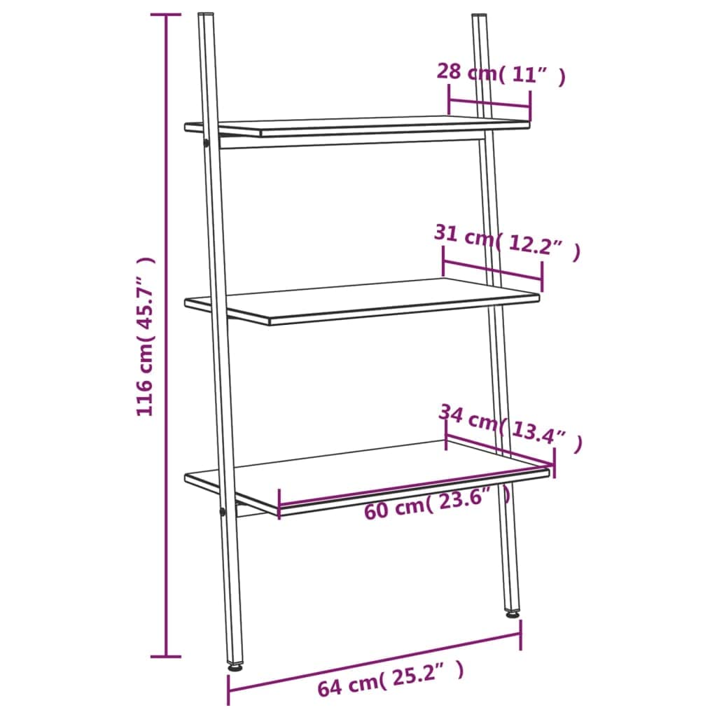 SYDE Scaffale inclinato in acciaio 3 ripiani nero 116 cm