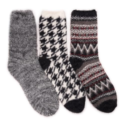 MUK LUKS Women's Set of 3 Fuzzy Yarn Socks
