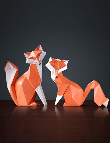 Miniatura 7 de HAUCOZE Figura de zorro para regalo de escultura geométrica, decoración de estatua de animales, regalos de poliresina, 8.0 pulgadas