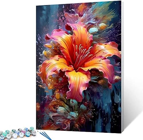 Wildflowers ,Red Lily Paint by Number Garden Flowers DIY Painting On Canvas with Brushes AcrylicTropical Plants Paints Perfect for Paint by Numbers for Adults and Kids Students Beginner(16×20 Inch)