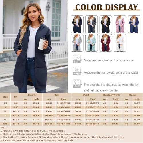 RITOSTA Damen Hoodie Fleecejacke Kapuzenjacke mit Zip Winterjacke Lang Sweatjacke Warme Plüschjacke Pullover Einfarbig Casual Mantel Winter Kapuzenpullover Mit Kapuze Reißverschluss
