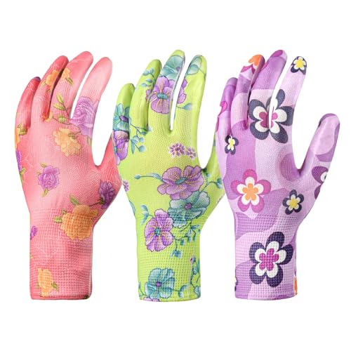 Care Home 3 Pairs Garden Gloves For Women, Breathable Nitrile Coated Gardening Work Gloves For Women cover