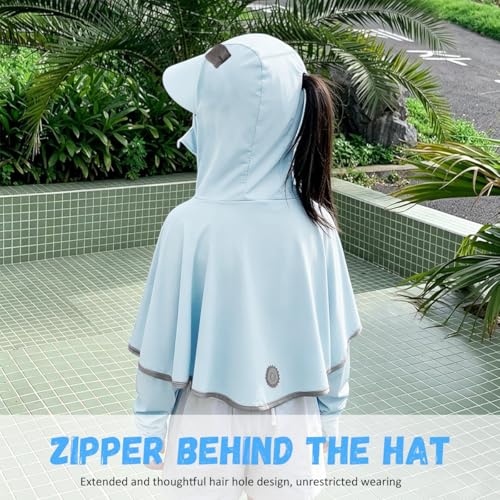Image of PALAY Sunscreen Jacket for Girls, UPF 50+ Sun Protection Hoodie Jacket for Girl Kid Long Sleeve Wide Brim Hat Summer Coat with Face Mask for Hiking Outdoor 110-130cm Girl