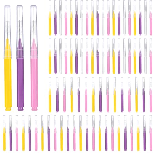 Image of Patelai 100 Pieces Braces Dental Brush for Cleaner Interdental Toothpick Dental Tooth Flossing Head Oral Hygiene Flosser Toothpick Cleaners Tooth Tool(Pink,Purple, Yellow,Mixed Size)