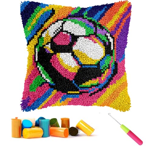 CCWORAN Football Latch Hook Kits for Adults Beginners Cushion Craft Kits Pillow Cover Making Crochet Pre Printed Canvas Wool Yarn Hobbies DIY Sofa Home Decor Women Gift 5
