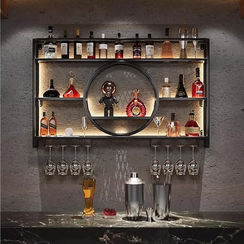 Portabottiglie Da Parete Con Ripiano E Portacalici - Design Moderno, Ferro Verniciato, 100x15x80cm Nero - Foto 4