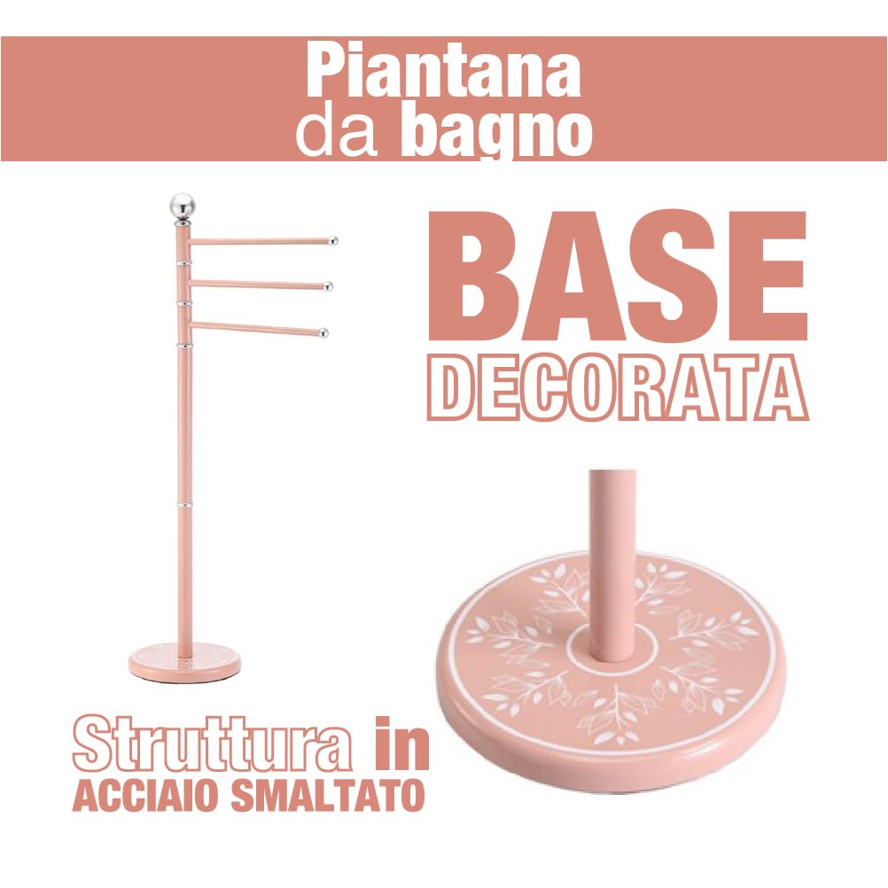 Piantana Porta Asciugamani Da Bagno In Acciaio Smaltato - 3 Braccia Girevoli, Base Decorata | Colore Azzurro