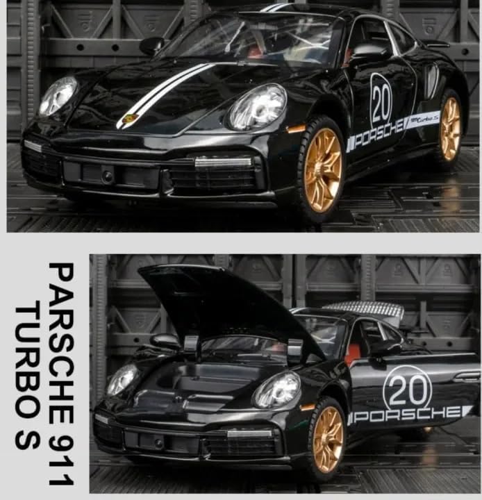 Image of MANAKI ENTERPRISE Scale 1:32 Porsche Carrera 911 - Black Alloy Diecast Pullback Metal Car Toy with Sound Light & Opening Doors - Best Gift Toy for Kids