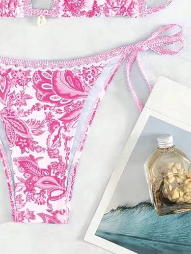 Image of BYFINECANY Women's Floral Printed Bathing Suit Halter Paisley Summer Swimsuit Bikinis Set