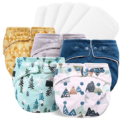 Image of Baby Cloth Diapers One Size Adjustable Washable Reusable Pocket Diapers for Baby Girls and Boys 5 Packs +5 Microfiber Inserts
