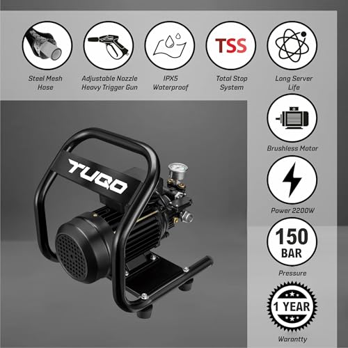 Image of TUQO High Pressure Car Washer, 2200 Watts Motor, 150 Bars Pressure, 8L /Min Flow Rate, 9m Steel Mesh Outlet Hose for Commercial Use, Portable for Car, Bike, Home & Outdoor Cleaning - HW2050