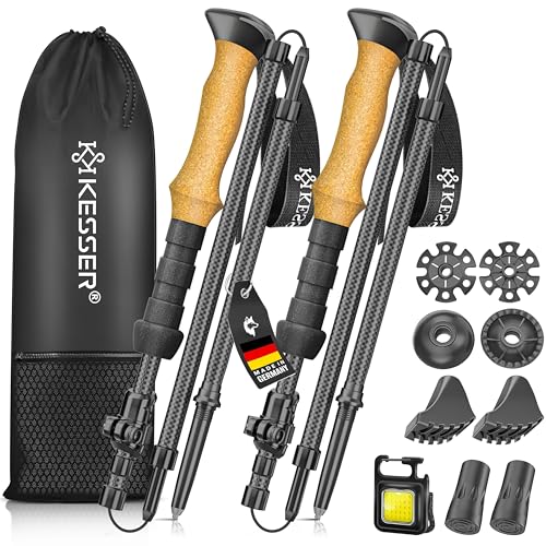 KESSER® Bastones de senderismo plegables de carbono con mango de corcho, 115-135 cm, bastones de trekking para hombre y mujer para senderismo, marcha nórdica, trekking, esquí y deportes de montaña KESSER® Bastones de senderismo plegables de carbono con mango de corcho, 115-135 cm, bastones de trekking para hombre y mujer para senderismo, marcha nórdica, trekking, esquí y deportes de montaña