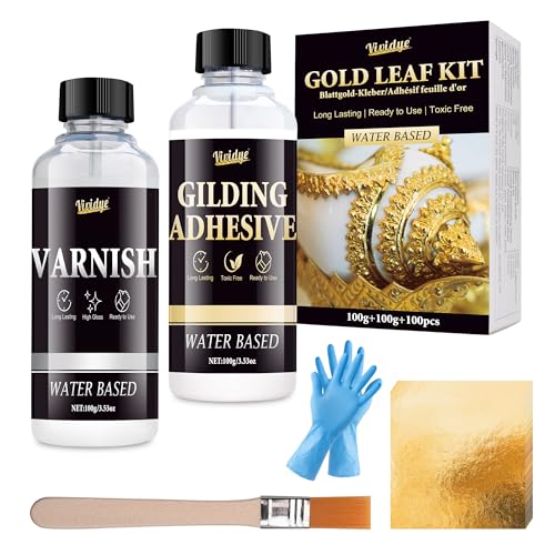 Gold Leaf Gilding Adhesive Set with Varnish and Foil