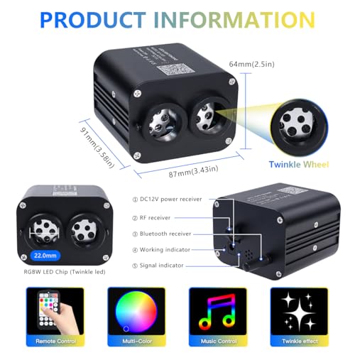Image of Starlight Headliner Kit,Twinkle + Music Sync Dual Color Fiber Optic Star Ceiling Lights with APP Remote Control, RGBW Star Lights for Car /Home Ceiling Decor, 1200pcs 9.8ft