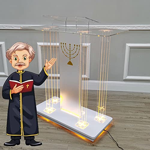 Acrylic & Mdf Podium, Pulpits For Churches, Floor-Standing Podium Stand Portable, Rolling Table Pulpits W/Casters, Deluxe Led Lighted Church Pulpit, Conference Debate Lectern W/Reading Surface (Col #TOP8