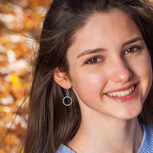 Minimalist Silver Circle Dangle Earrings for Women - Hypoallergenic Small Hoop Earrings, Boho Round Geometric Design, Trendy Accessories3