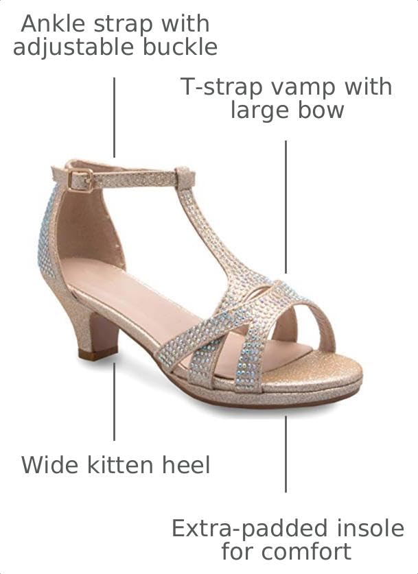 Image of Olivia K Girl's Glitter Leatherette Open Toe Strappy Ankle T Strap Kitten Heel Sandal (Toddler /Little Girl)
