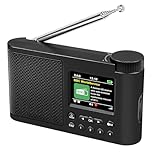 WOVTE DAB Portable Digital Radio Rechargeable Battery or Mains Powered Small FM Radio with Bluetooth Alarm Clock Sleep Timer (Black (Colour Display Arc Edge Design))