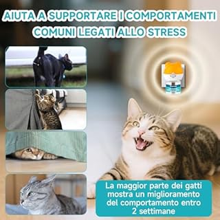 Woyamay Diffusore Feromoni per Gatti con 1 Diffusore + 2 Ricariche 48 ml, Calmante eTranquillante per Gatti, Antistress Gatto Fino a 60 Giorni