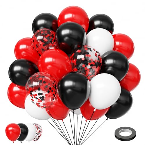Red and Black Balloons 50Pcs Red Latex Balloons 12In Black Red White Balloons for Birthday Wedding Anniversary