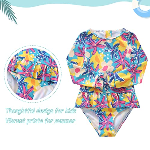 Image of Baby and Toddler Girls One Piece Rash Guard Swimsuits for Girls Long Sleeve Swim Shirts with Sun Protection