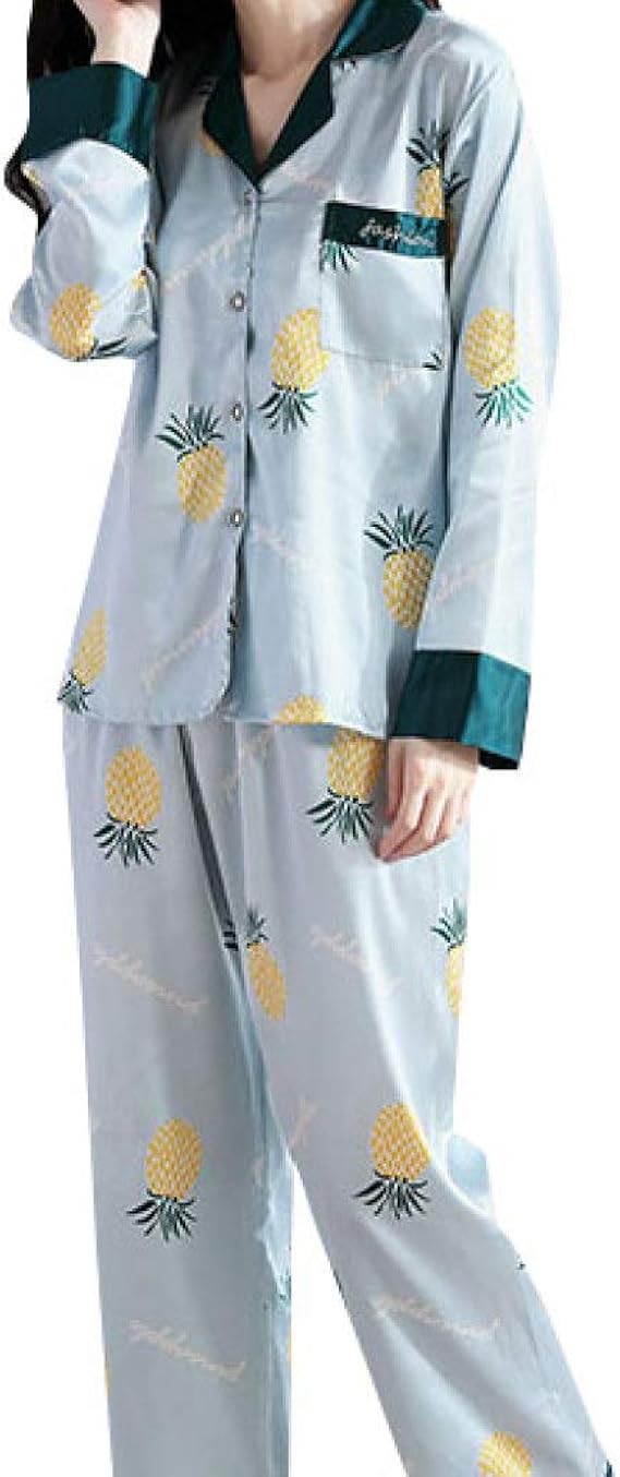 Amazon パジャマ レディース 綿 パイナップル柄 柔らかい ルームウェア 春 夏 秋 寝巻き 長袖 前開き 上下セット ガーゼ 保温 通気 コットン パンツ ズボン 部屋着 吸汗速乾 肌に優しい 脱着簡単 おしゃれ パジャマ ルームウェアセット 通販