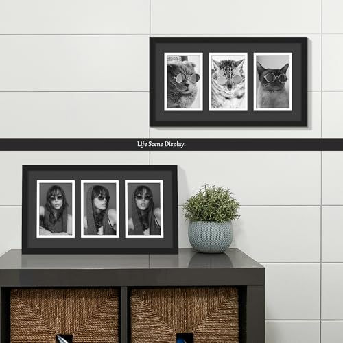 Image of DUENPY 8x15 Collage Picture Frame, 4x6 Collage Picture Frame, Displays Three 4x6 inch Photos, Wall Decor Wall Hanging or Tabletop, Black Mat.