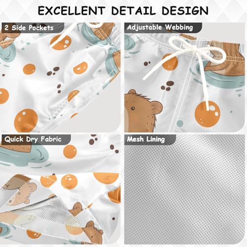 Pigsaly Boys' Swim Board Shorts Capybara Animals Oranges Boy's Swim Trunks Kids Swimwear 3T3