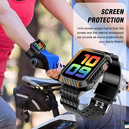 Dabaoza Compatible For Black Apple Watch Band 45Mm 44Mm 42Mm With Case, Men Women Carbon Fiber Pattern Sport Strap And Bumper For Iwatch Band Se Series 8/7/6/5/4/3/2/1 (Carbonblack, 45Mm/44Mm/42Mm) #TOP5