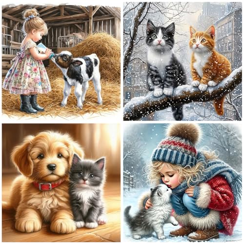 JOZYSH 4er-Pack Kreuzstich-Sets mit Tieren und Babys –...