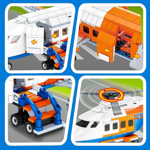 Image of City Airport Passenger Airplane Building Blocks Set, 715+ PCS 3-in-1 Airport Construction Kit with Radar Tower, Baggage Truck & Shuttle Bus | 1 Year Manufacturing Warranty