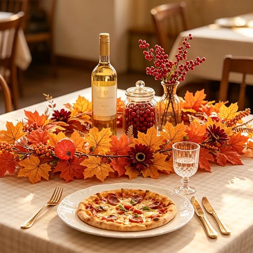 Image of RoseCraft 2PCS Fall Garland, 6FT Autumn Pumpkin Maple Leaf Garland Fall Decor, for Home Harvest Thanksgiving Fireplace Front Door Indoor Outdoor Holiday Party Decorations.