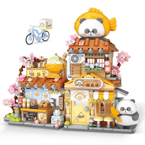 Image of Japanese Street View Taiyaki Shop Mini Building Blocks, MOC Creative Building Toys Cute Panda Building Set for Kids 6-12, Simulation Architecture Construction Toy, Gift Idea for Kids Adults (858 PCS)