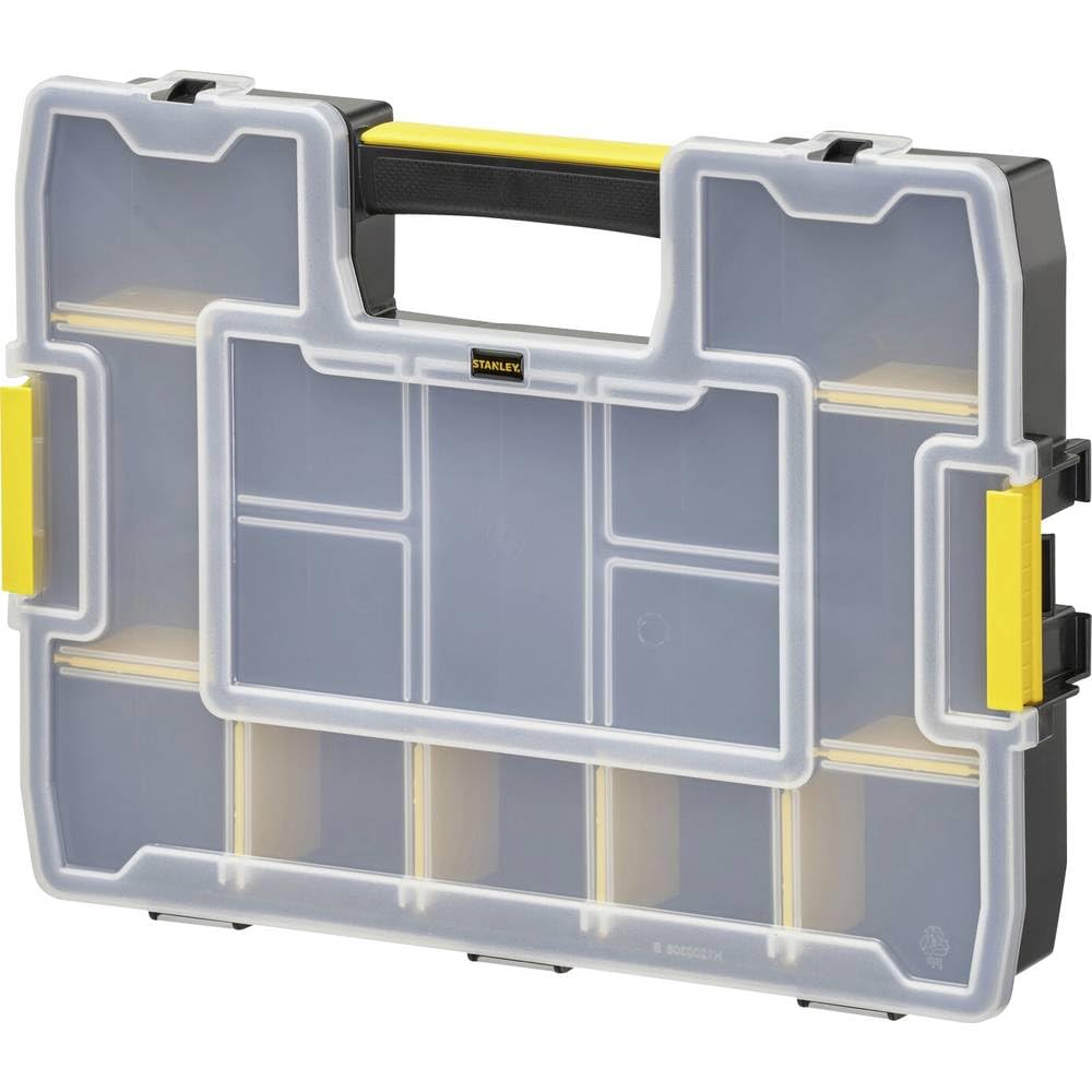 STANLEY Organizador Sortmaster Junior, 14 compartimentos, 1-97-483 | Tapa transparente, apilable con otros organizadores Sortmaster, asa de transporte cómoda