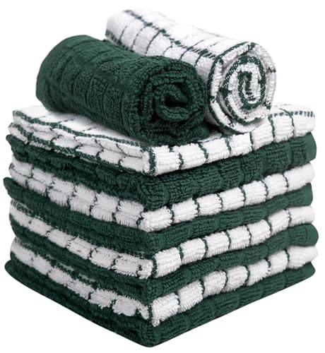 Image of Bumble Dish Cloths (8 Pack) | 12 inch x 12 inch | 100% Cotton Kitchen Towels | 405 GSM | Soft, Highly Absorbent & Durable Dish Towels for Kitchen | Green